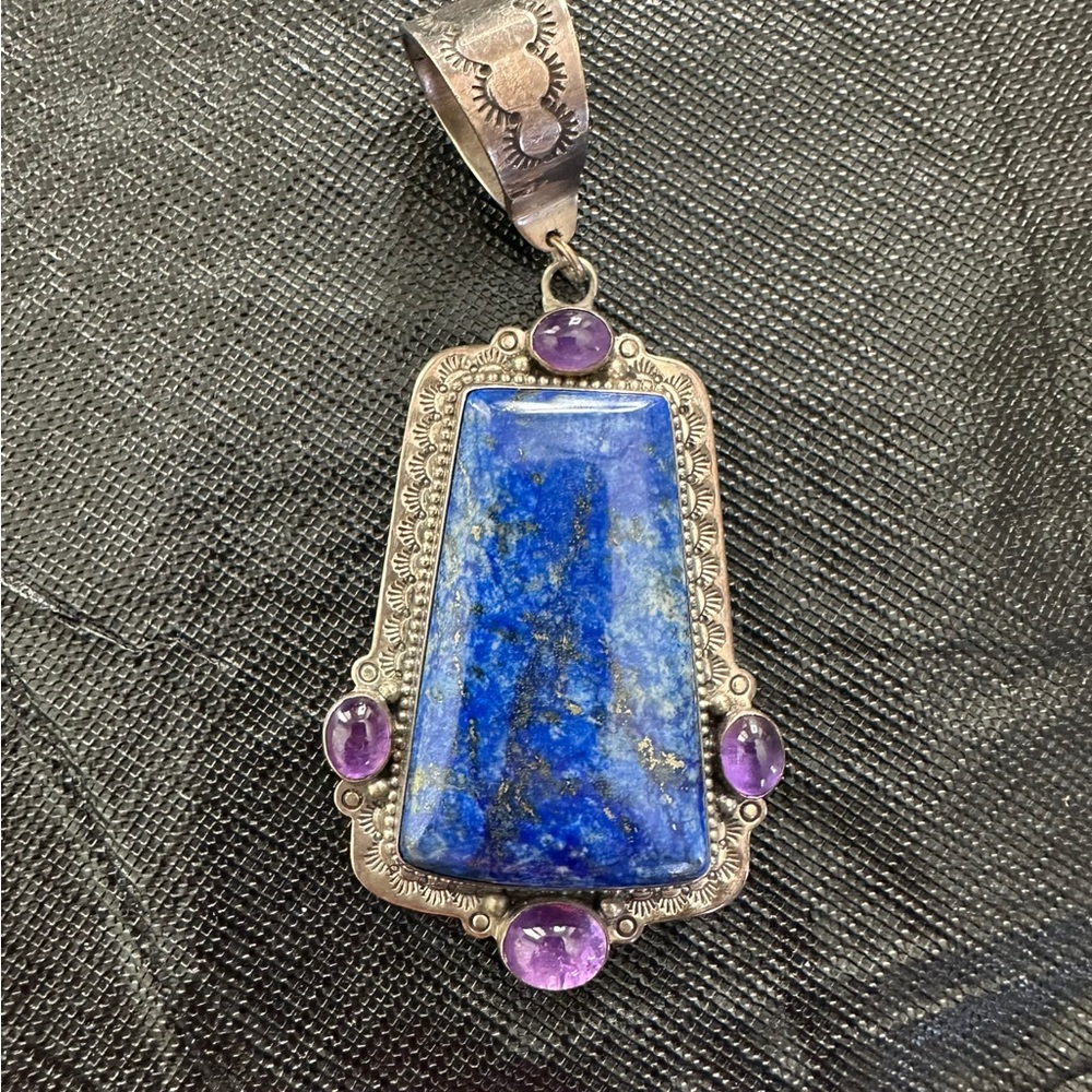 David Troutman Large Lapis Lazuli & Amethyst Vintage Sterling Pendant